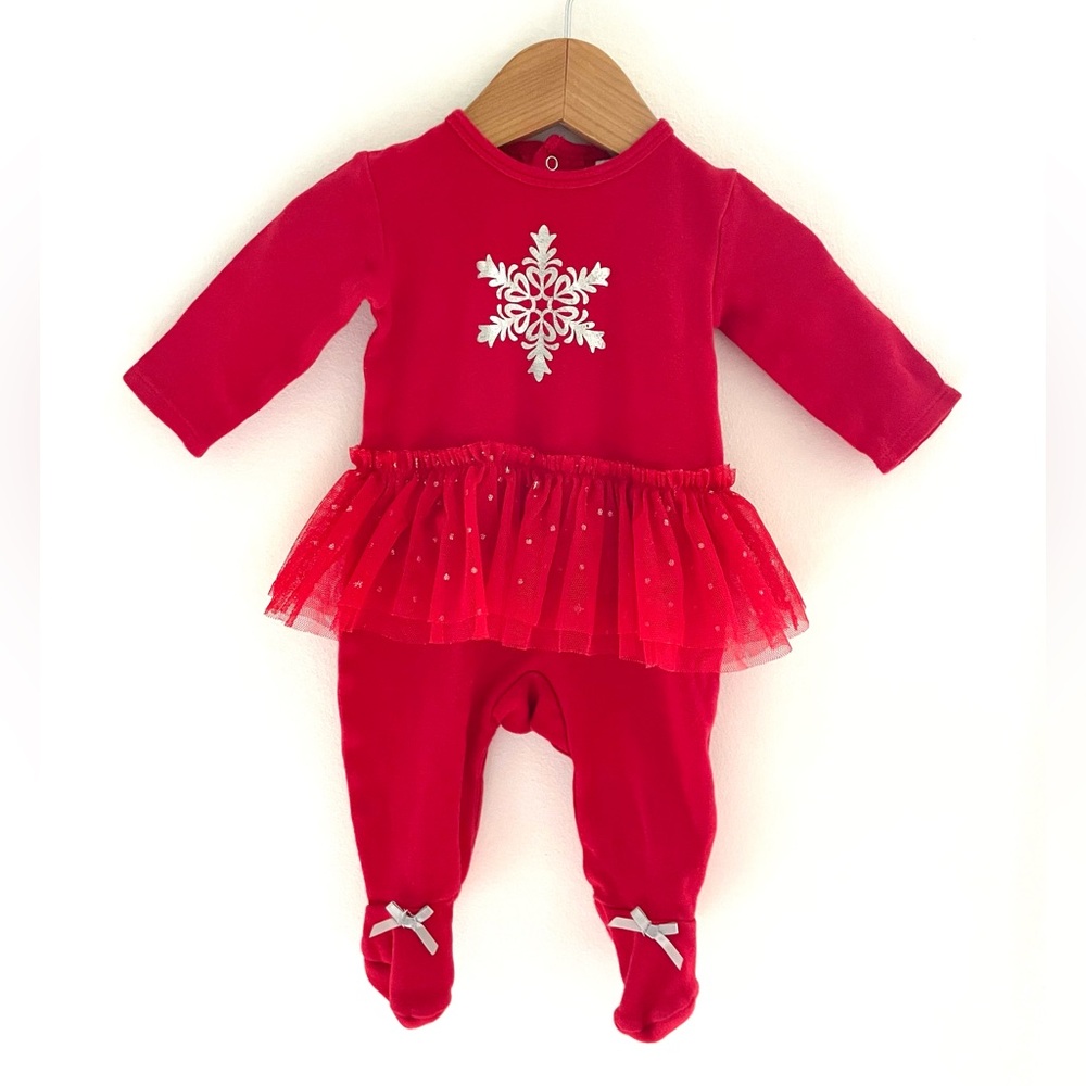 Christmas Tutu Baby Girl Dress Footie! Glitter Polka Dot Tulle Skirt, Snowflake